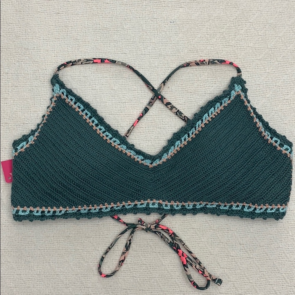 NWT Xhilaration Green Crochet Bikini Top
